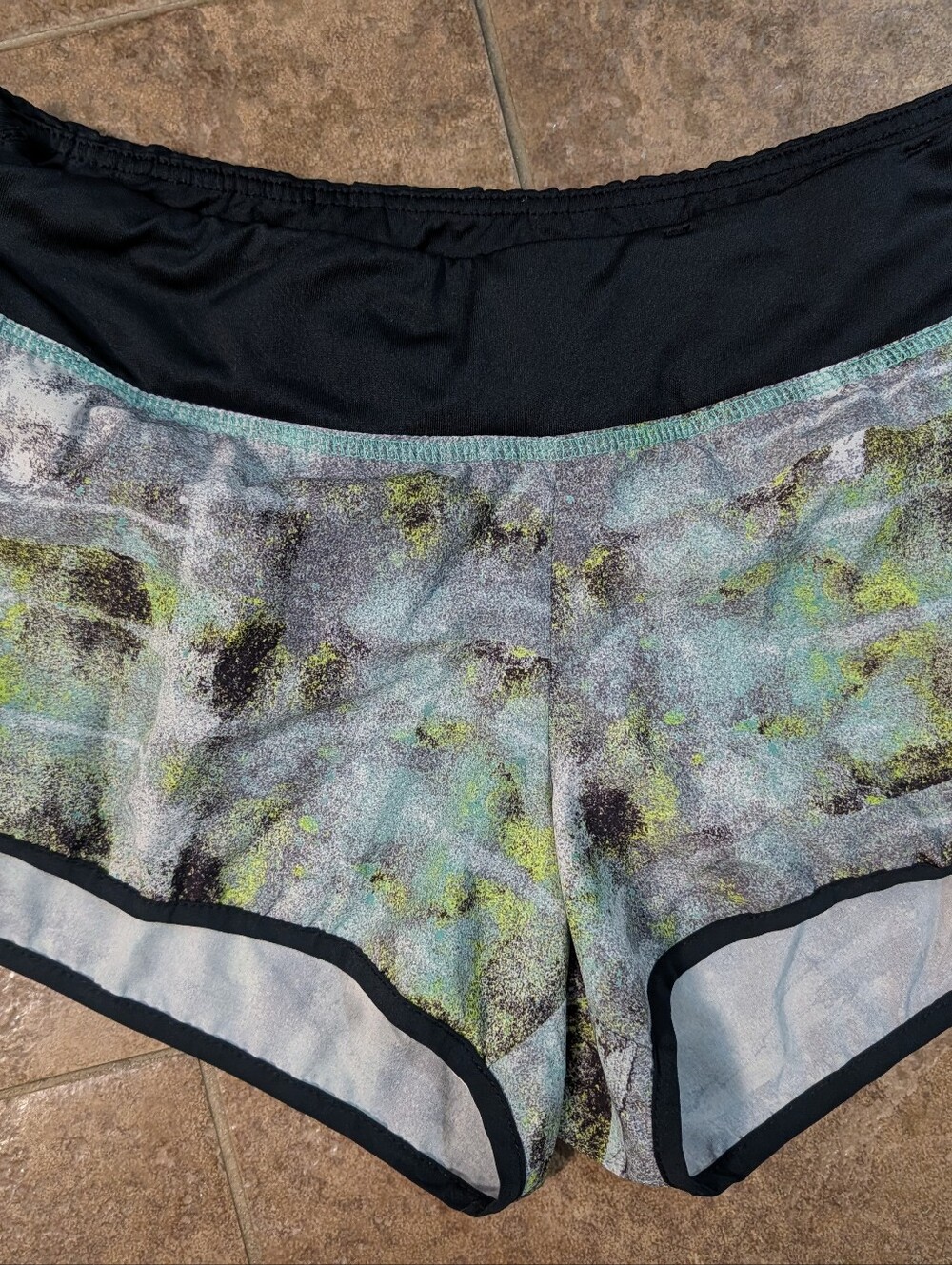 bcg Women's Black Waist Athletic Shorts with Mint and Yellow Splash